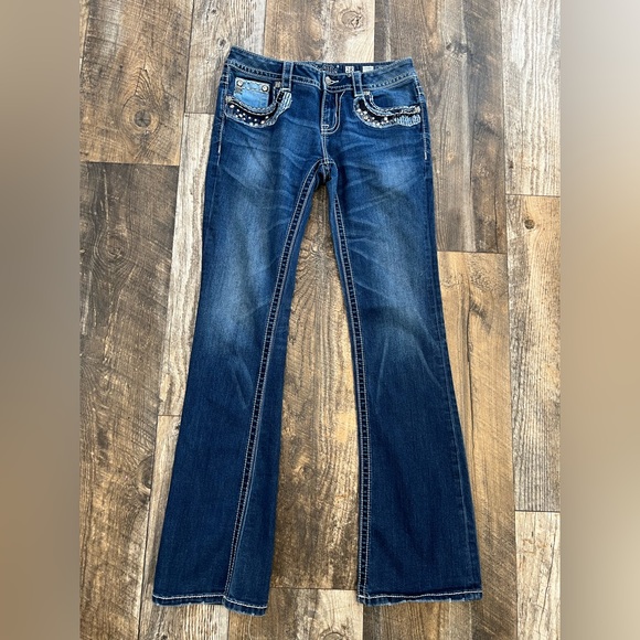 Miss Me Denim Jeans Womens Metal Stud Boot Cut Medium Dark JP7695B - Picture 3 of 9